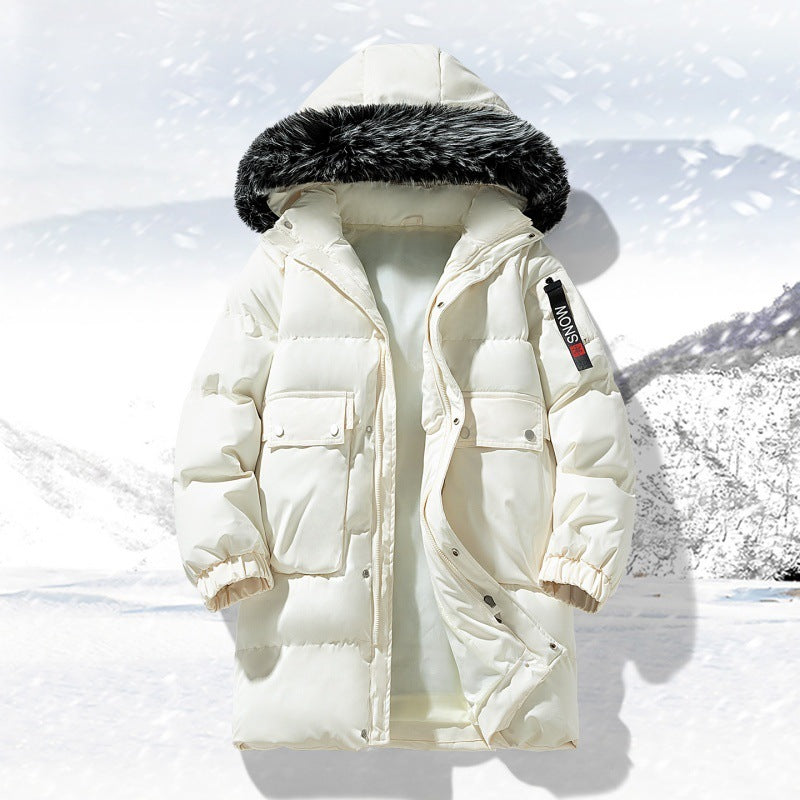 Herrlicher längerer gesteppter Winterparka mit Kapuze und Kunstfellbesatz – Marzano