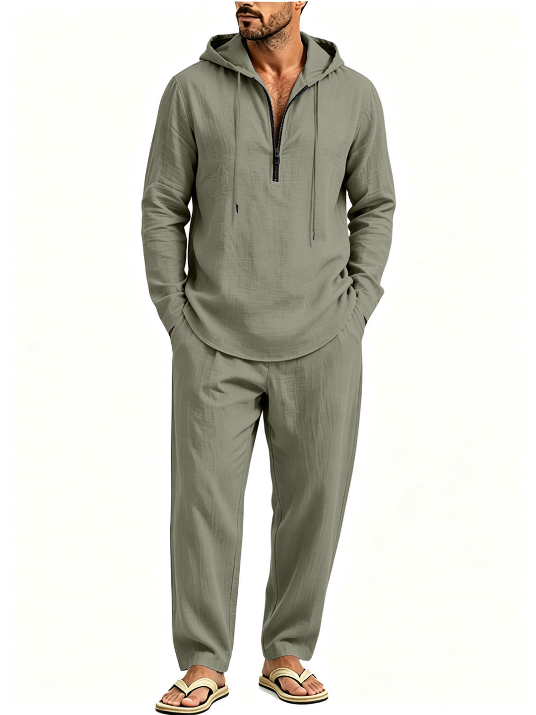 Herren Lässiges Lounge-Set mit Halbzip-Kapuzenpullover und locker sitzender Freizeit-Hose Echoarchiv