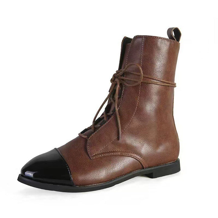 Damen Lederoptik-Schnürstiefelette mit glänzender Zehenkappe und niedrigem Blockabsatz Echo Archiv