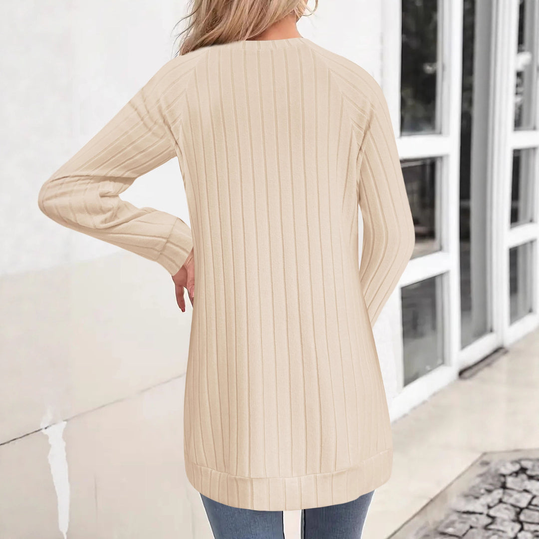 Damen Gerippter Longpullover-Tunika mit Rundhals, Seitentaschen und legerer Passform Echoarchiv