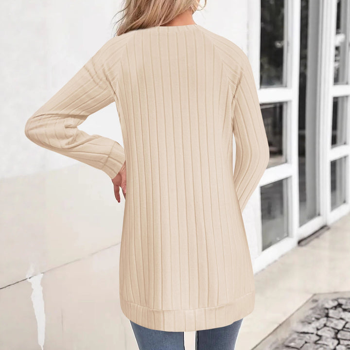 Damen Gerippter Longpullover-Tunika mit Rundhals, Seitentaschen und legerer Passform Echoarchiv