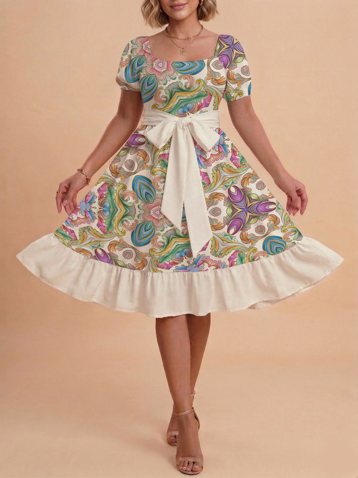 Damen elegantes Maxikleid mit floralem Design und Taillengürtel Echo Archiv
