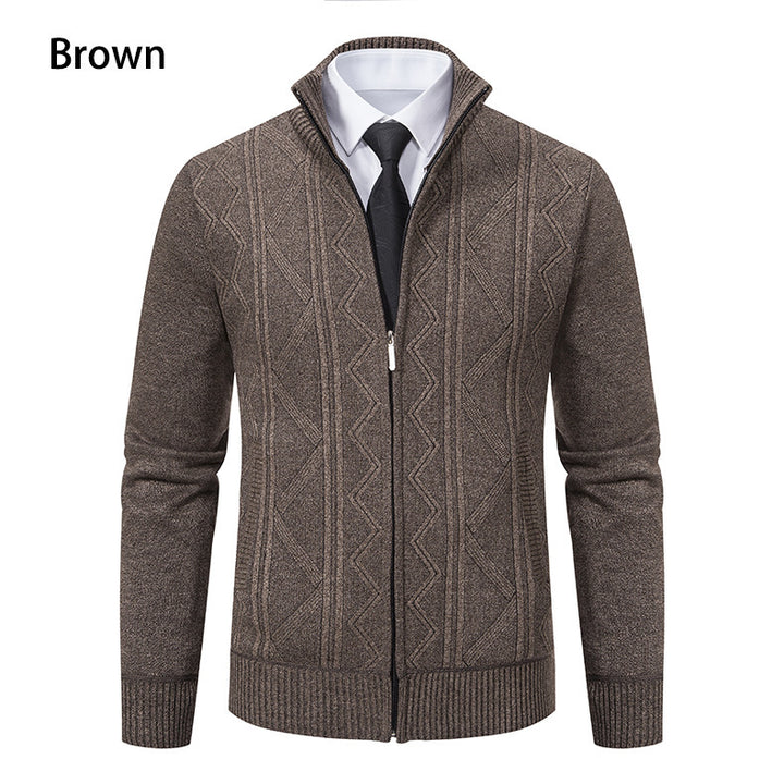 Herren modische Strickjacke mit strukturiertem Zopfdesign und hoher Stehkragen Echoarchiv