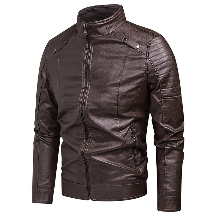 Herren Slim-Fit Kunstleder-Bikerjacke mit Stehkragen und Reißverschlusstaschen Echo Archiv
