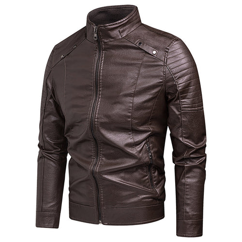 Herren Slim-Fit Kunstleder-Bikerjacke mit Stehkragen und Reißverschlusstaschen Echo Archiv