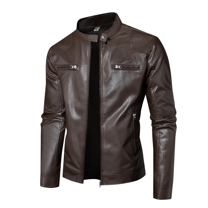 Herren Lederjacke im Bikerstil mit Stehkragen und Reißverschlusstaschen Echo Archiv