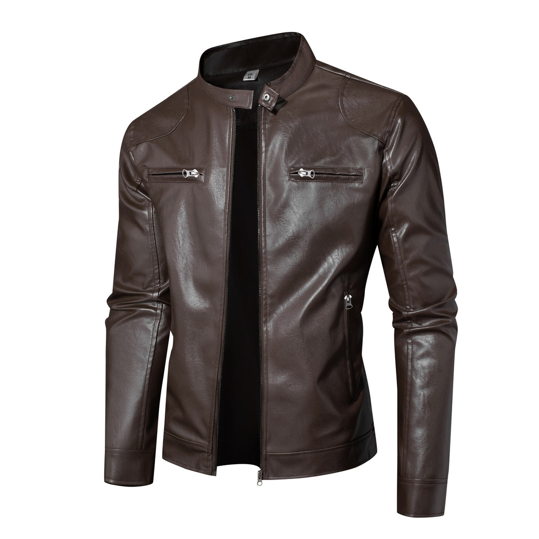 Herren Slim-Fit Lederjacke im Bikerstil mit Stehkragen, Reißverschlusstaschen und weichem Lammnappa Echo Archiv