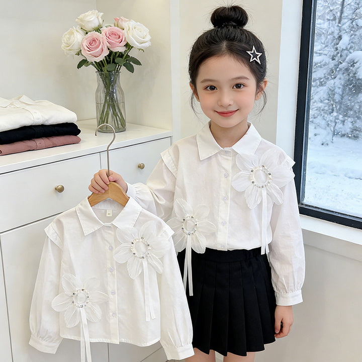 Mädchen Bluse mit floralen Applikationen und eleganten Rüschendetails Echo Archiv