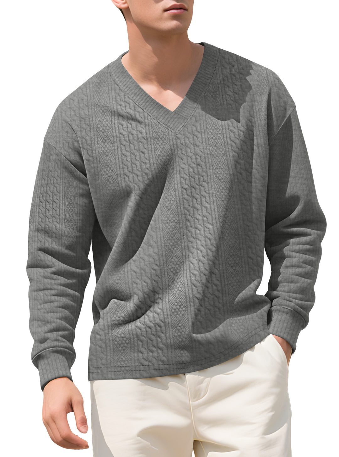 Herren Strickpullover mit V-Ausschnitt und strukturierter Oberfläche Echoarchiv