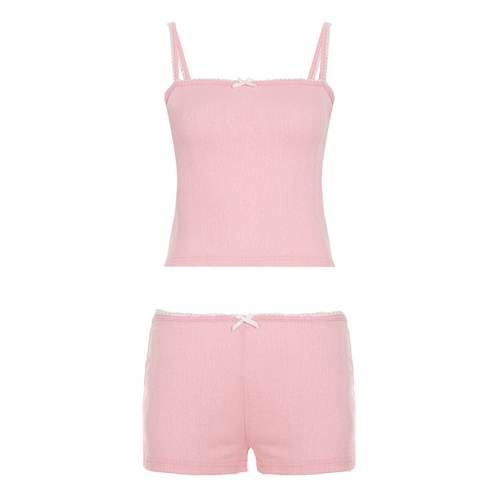 Damen sportliches Oberteil und Shorts-Set mit feinen Spitzenakzenten Echo Archiv