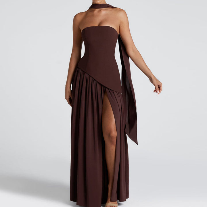 Damen Maxi-Kleid mit elegantem schulterfreiem Design und asymmetrischem Schnitt Echo Archiv