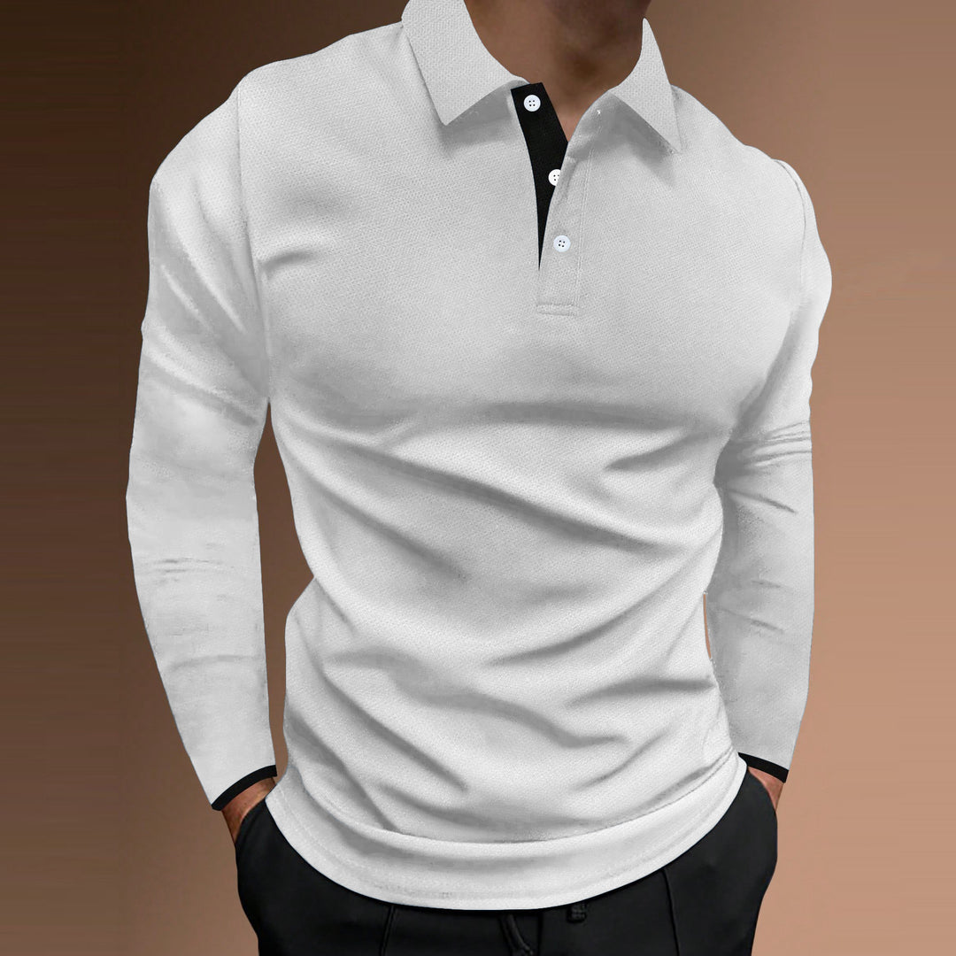 Herren elegantes Langarm-Polohemd mit strukturiertem Gewebe Echoarchiv