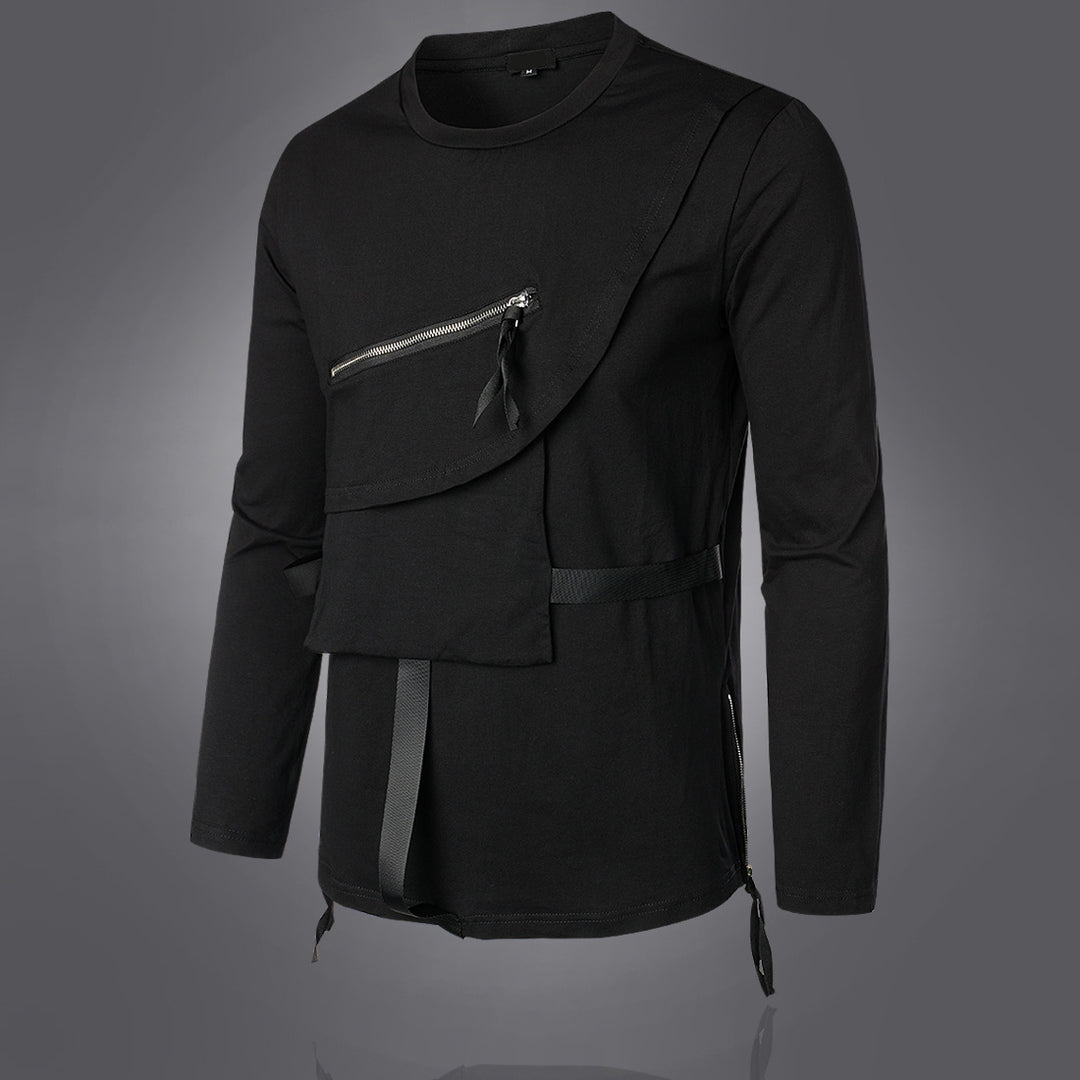 Herren modisches Langarmshirt mit asymmetrischem Design und praktischer Brusttasche Echoarchiv