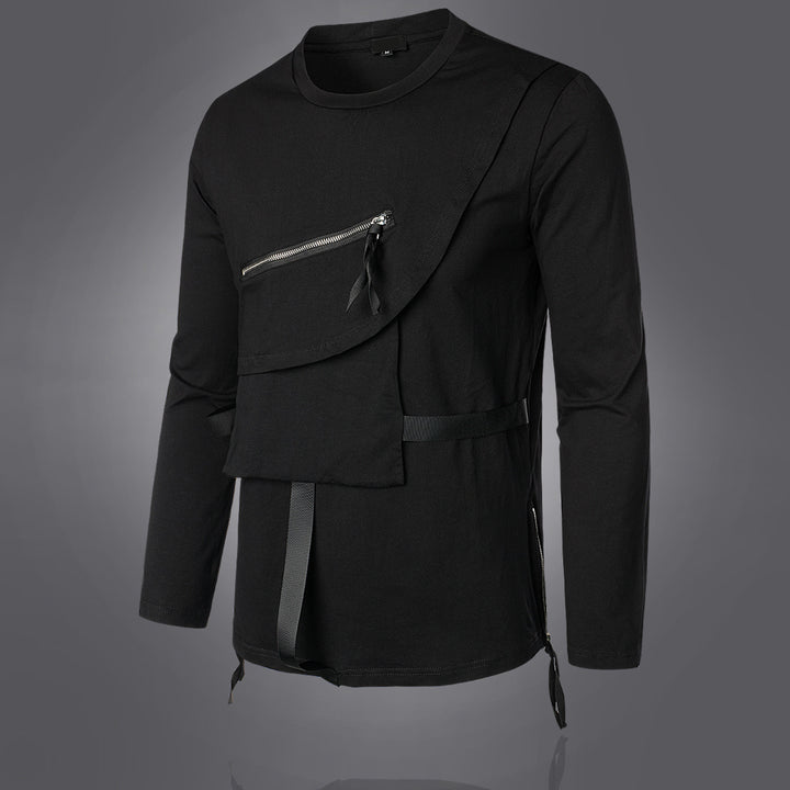 Herren modisches Langarmshirt mit asymmetrischem Design und praktischer Brusttasche Echoarchiv