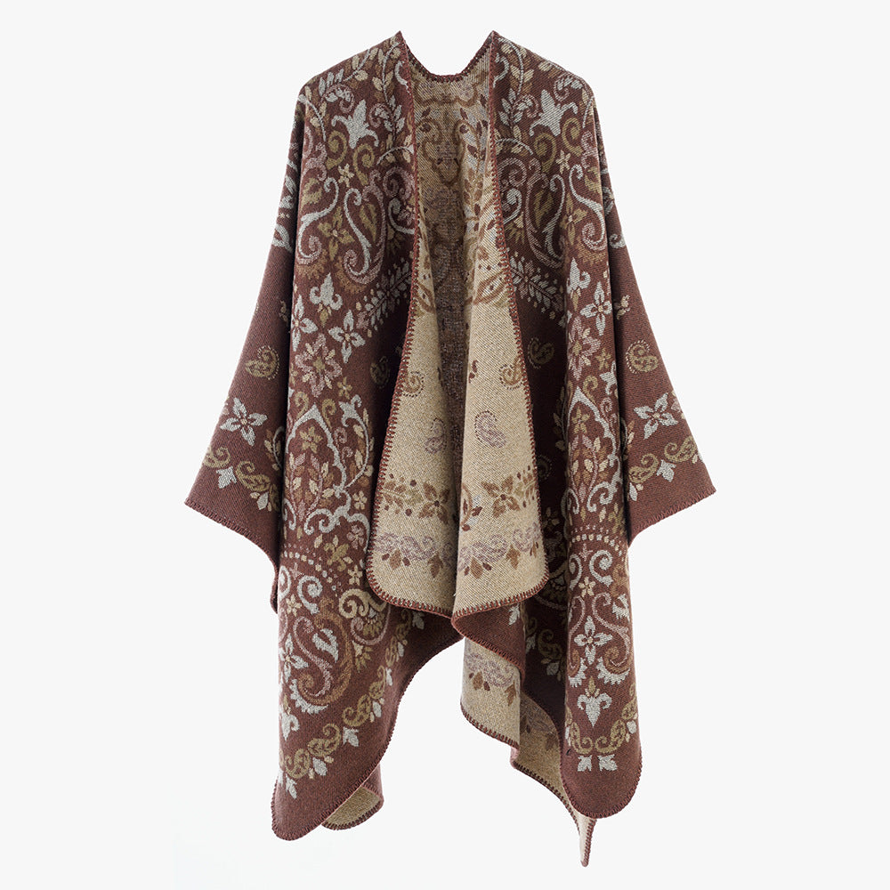 Damen Wendbarer Jacquard-Cape-Überwurf mit ornamentaler Struktur – Avérine
