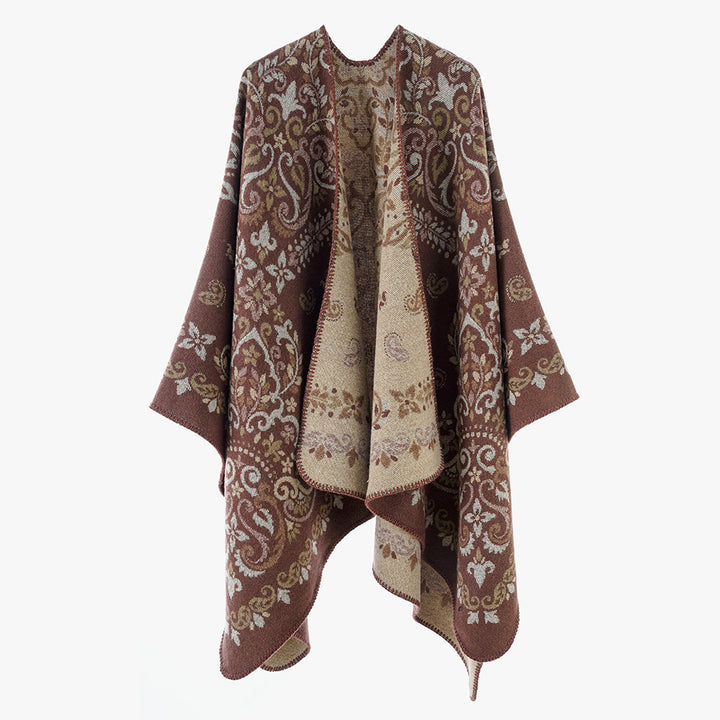 Damen Wendbarer Jacquard-Cape-Überwurf mit ornamentaler Struktur – Avérine