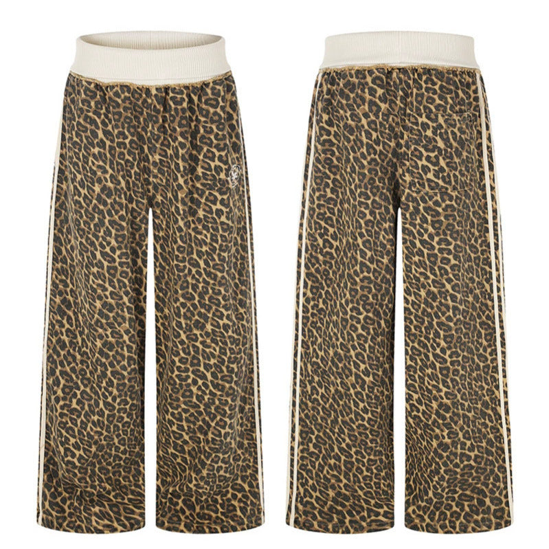 Damen weite Palazzo-Jogginghose mit Leopardenprint und elastischem Rippbund Echoarchiv