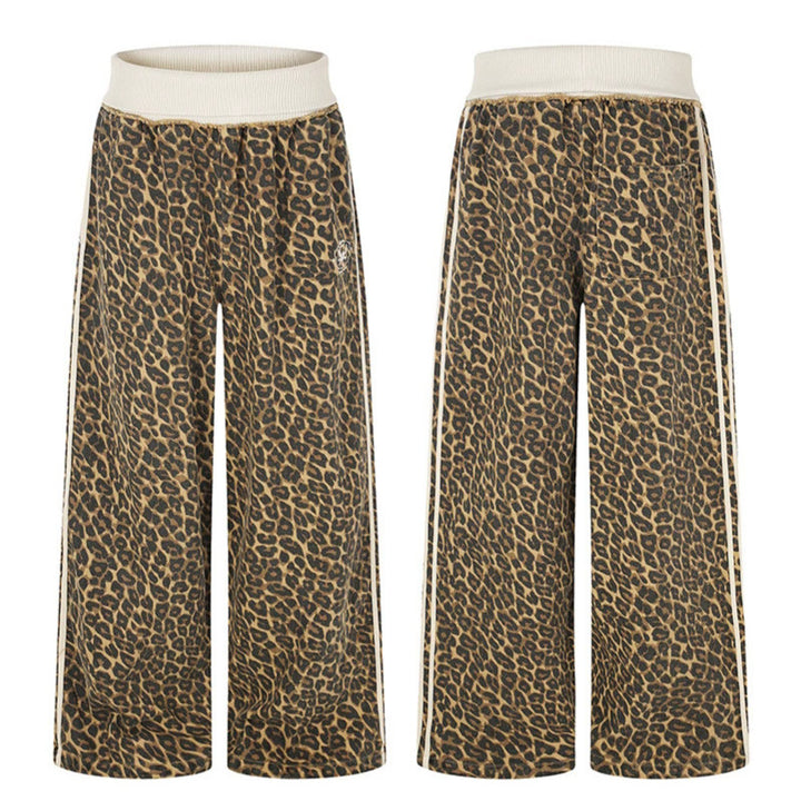 Damen weite Palazzo-Jogginghose mit Leopardenprint und elastischem Rippbund Echoarchiv