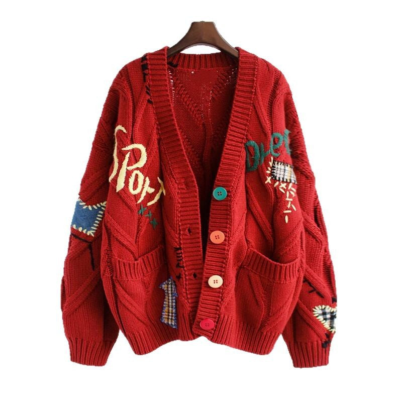 Damen Modischer Strickcardigan mit bunten Knöpfen und aufwendigen Details – Veloura