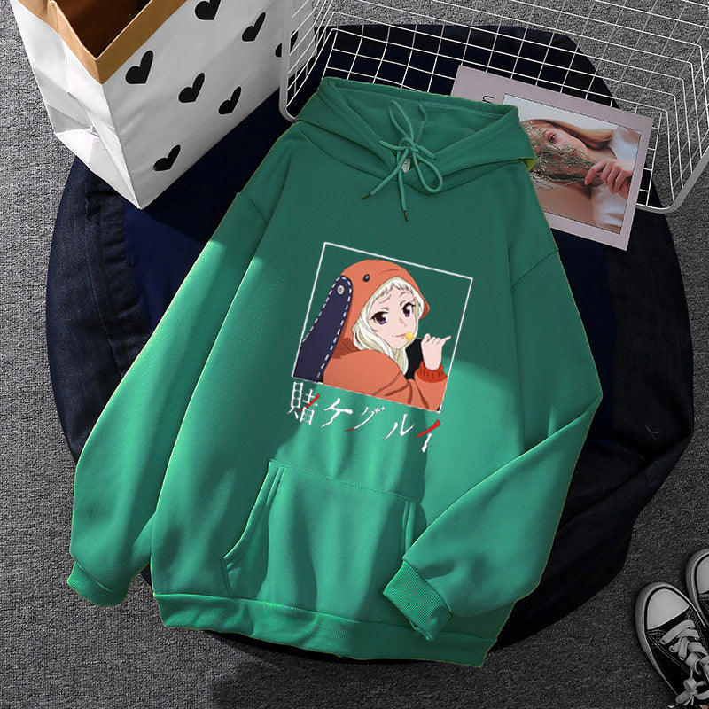 Damen Oversize Kapuzenpullover mit Manga-Frontprint und Kängurutasche – Auréline