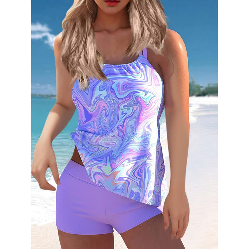 Damen Tankini-Set mit modischem Wasserfarben-Muster und integrierten Shorts Echo Archiv