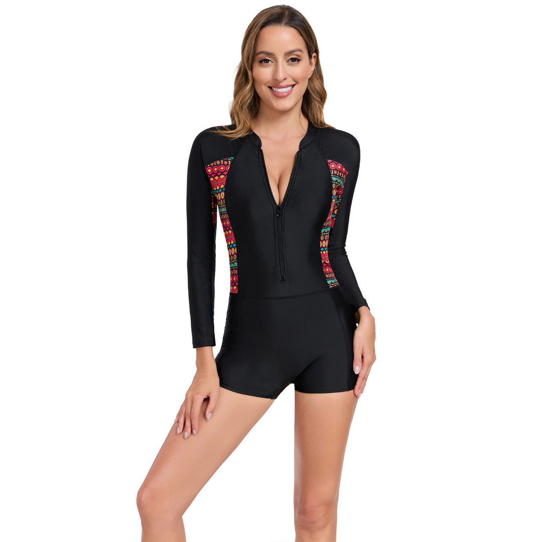 Damen Sportlicher Langarm-Badeanzug mit buntem Design Echo Archiv
