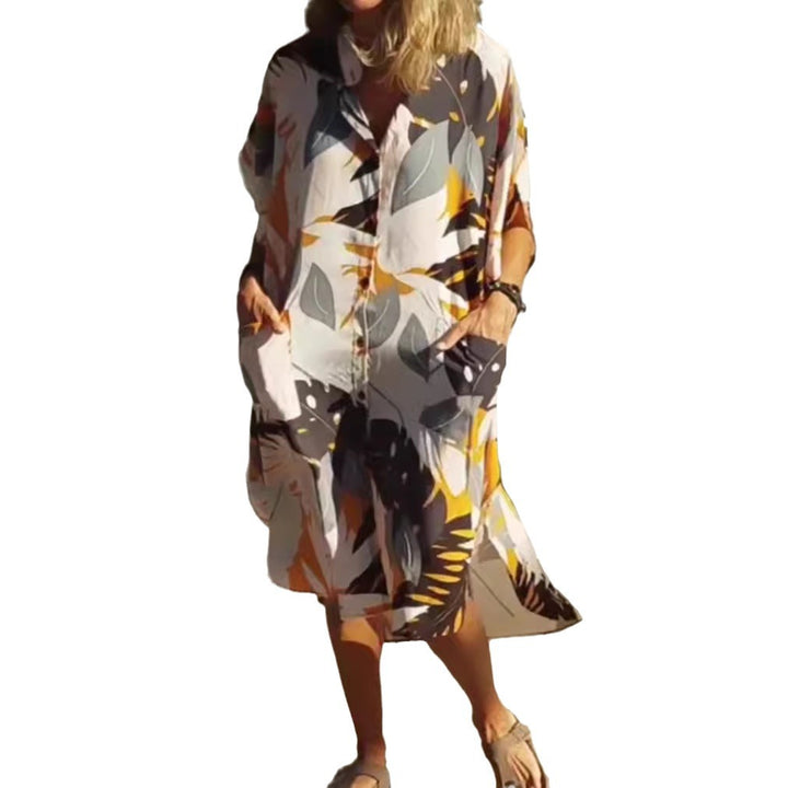 Damen nan luftig-leichtes Kaftan-Hemdkleid mit überschnittener Schulter, verdeckter Knopfleiste und seitlichen Eingrifftaschen Echo Archiv