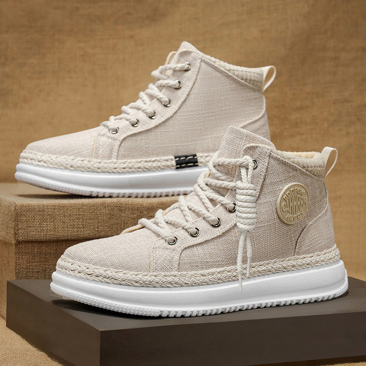 Damen hohe Freizeit‑Sneaker mit meliertem Textilobermaterial, geflochtener Jute‑Zierkante und gedämpfter Plateau‑Sohle Echo Archiv