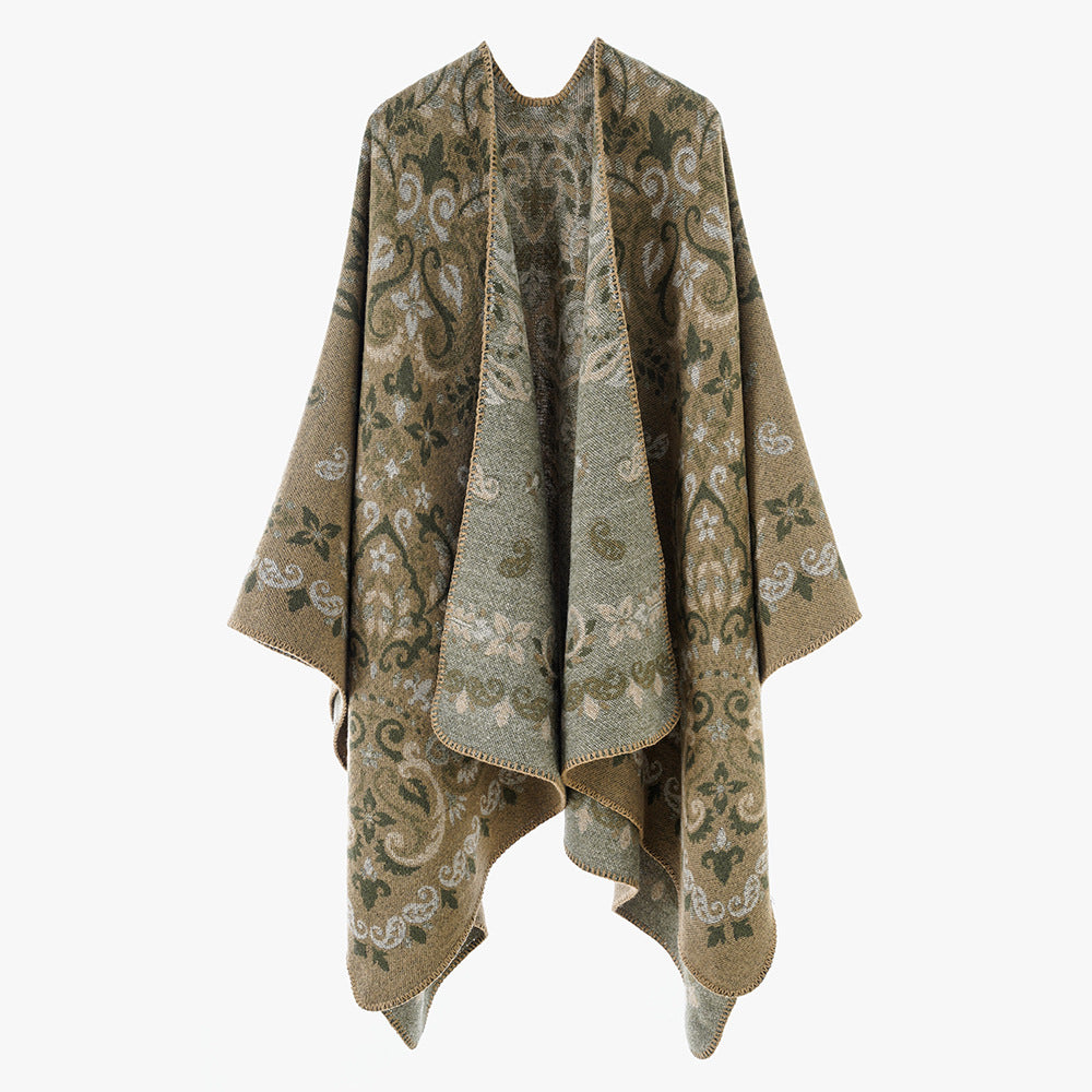 Damen Wendbarer Jacquard-Cape-Überwurf mit ornamentaler Struktur – Avérine