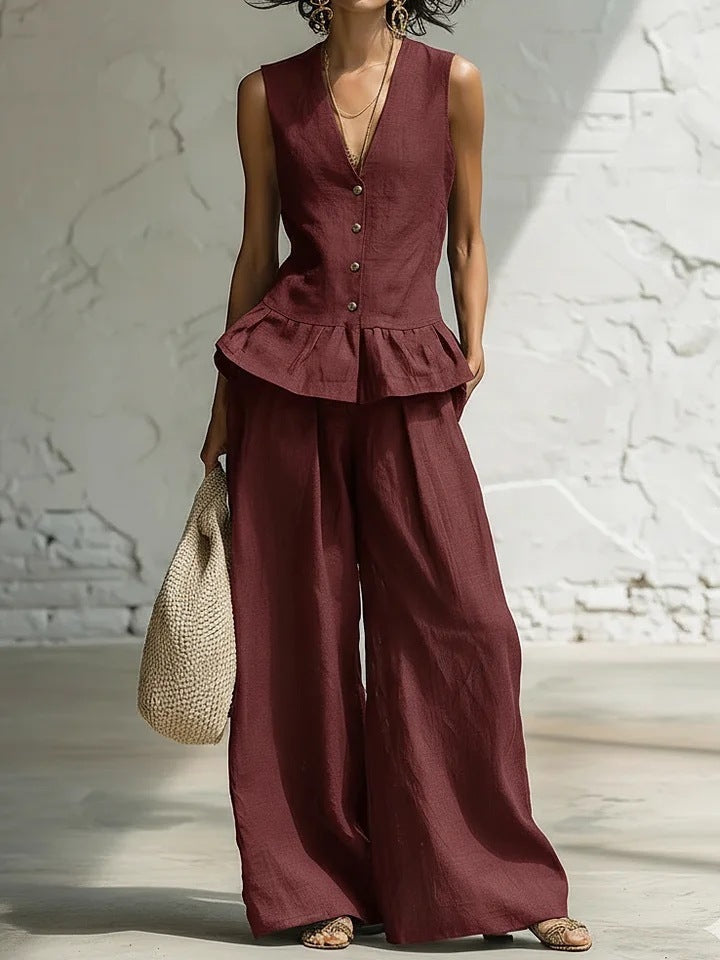 Damen lässiger Jumpsuit mit peplum Schnitt und Knopfdetails Echo Archiv