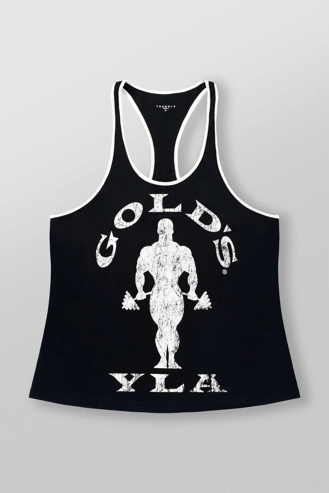 Herren nan athletisches Stringer Tanktop rückenfreier Schnitt mit Kontrastpaspel und Kraftsportmotiv Echo Archiv