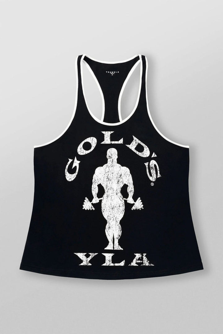 Herren nan athletisches Stringer Tanktop rückenfreier Schnitt mit Kontrastpaspel und Kraftsportmotiv Echo Archiv
