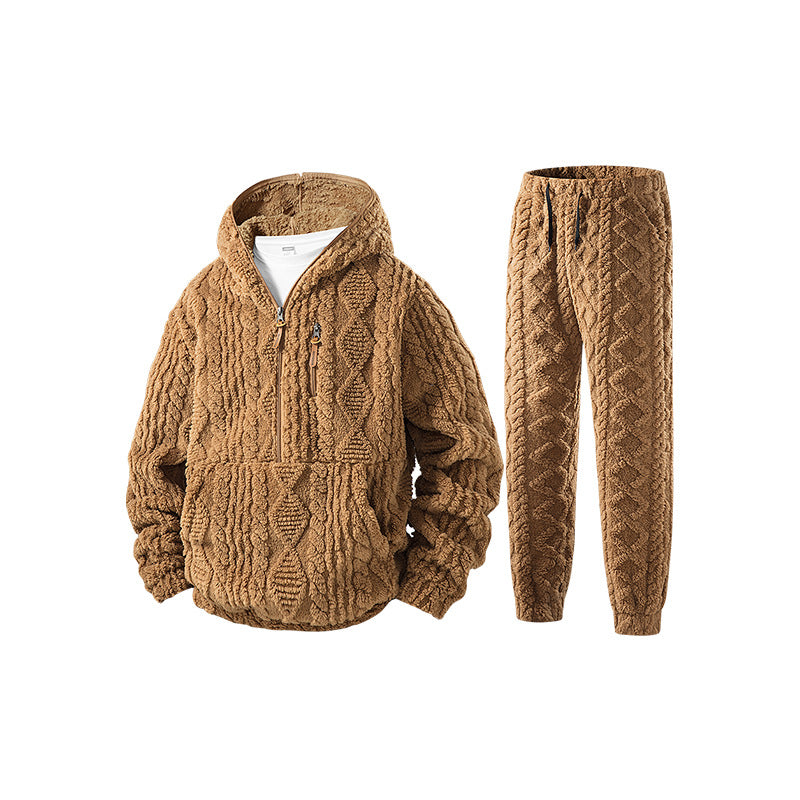 Damen Kuschel-Set aus Kapuzen-Halbzip-Pullover und Jogginghose in Kabelstrick-Fleece Echo Archiv