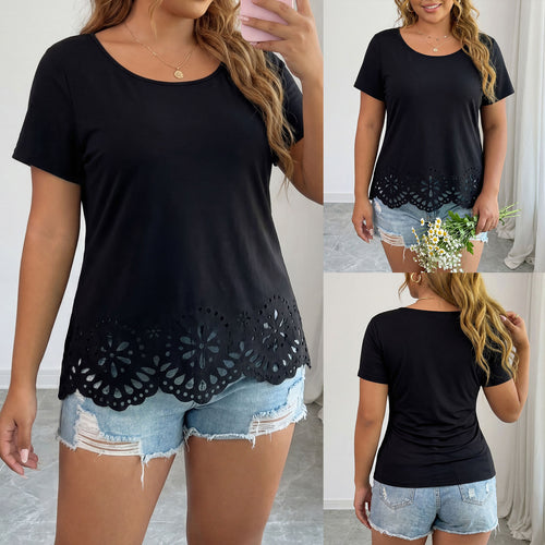 Damen modisches T-Shirt mit floralen Lochdetails Echo Archiv