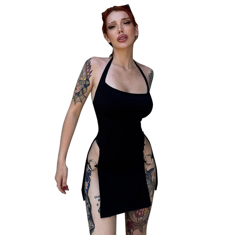 Damen sexy und modisches Halterkleid mit offenen Seiten und Ringelementen Echo Archiv