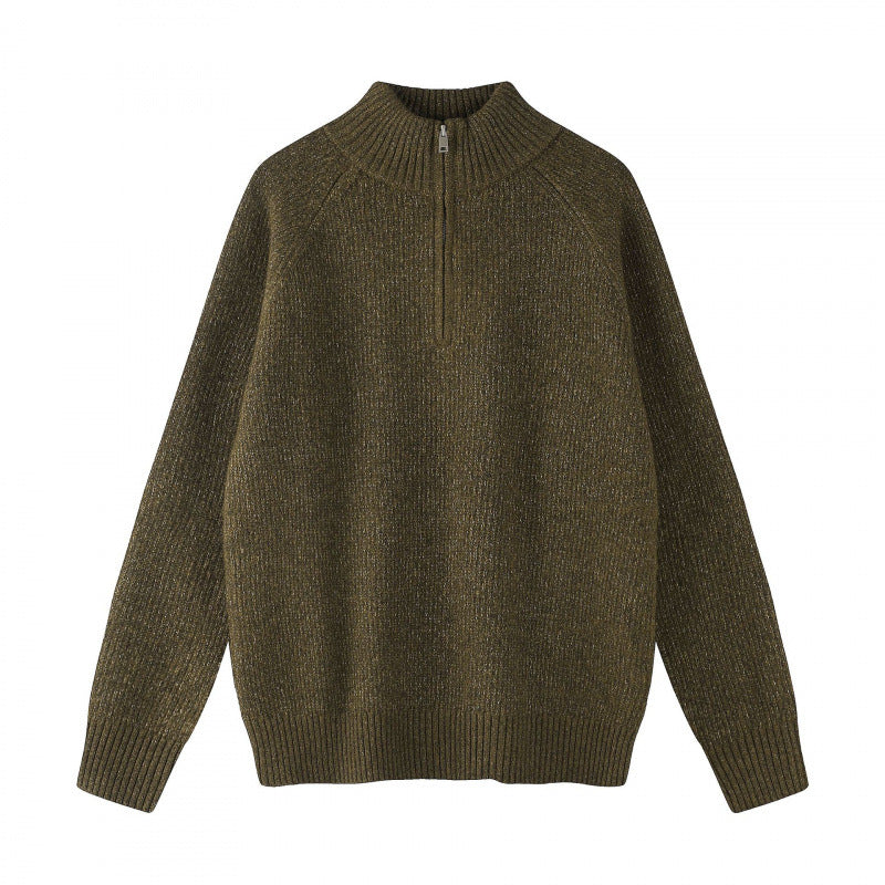 Herren Grobgestrickter Halbzip-Pullover mit Stehkragen und Raglanärmeln Echo Archiv