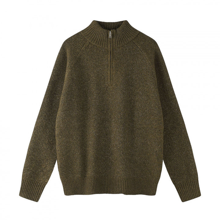 Herren Grobgestrickter Halbzip-Pullover mit Stehkragen und Raglanärmeln Echo Archiv