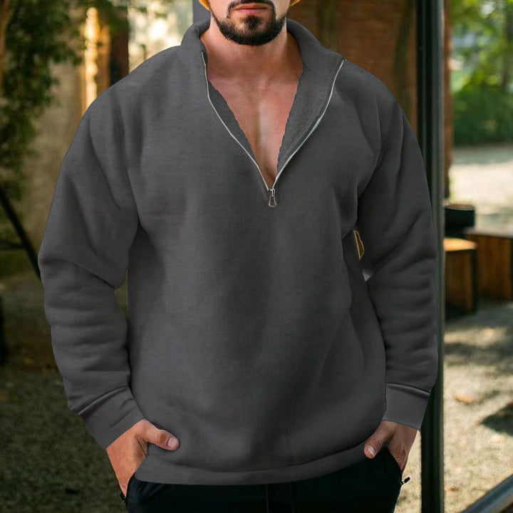Herren bequemer Stehkragen Pullover mit kurzer Reißverschlussöffnung Echoarchiv