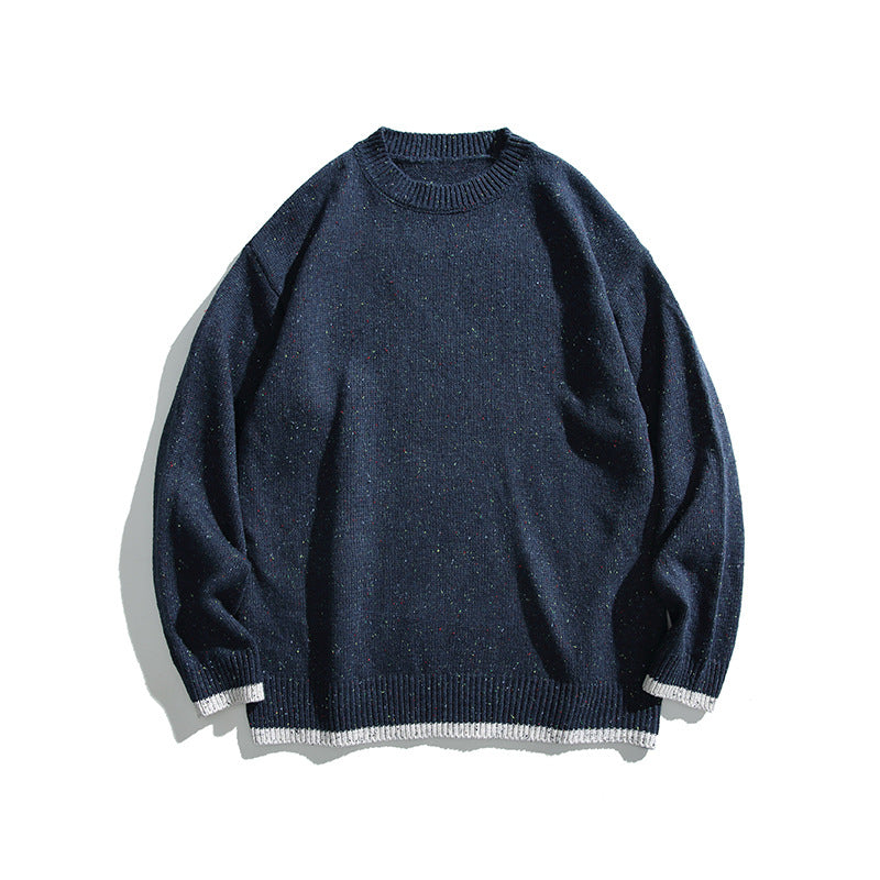 Unisex Oversize Strickpullover mit Rundhalsausschnitt, Kontrastbündchen und Melange‑Noppenstruktur Echo Archiv