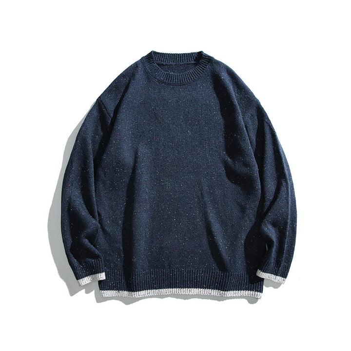 Unisex Oversize Strickpullover mit Rundhalsausschnitt, Kontrastbündchen und Melange‑Noppenstruktur Echo Archiv