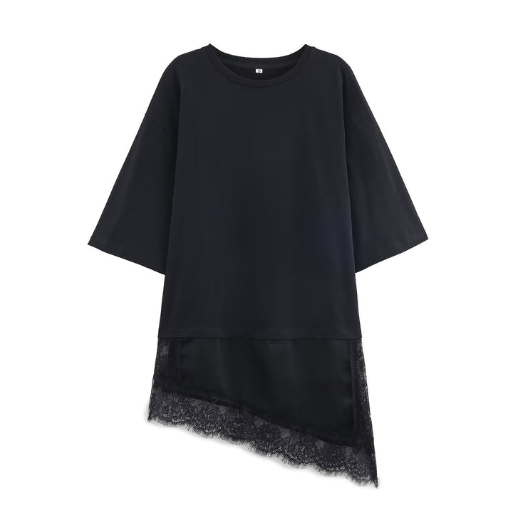 Damen asymmetrisches T-Shirt mit Spitzenbesatz Echo Archiv