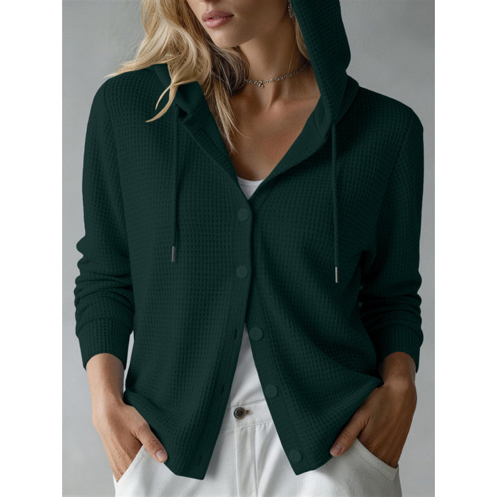 Damen Kapuzen-Strickjacke mit Waffelstruktur und Knopfleiste Echoarchiv