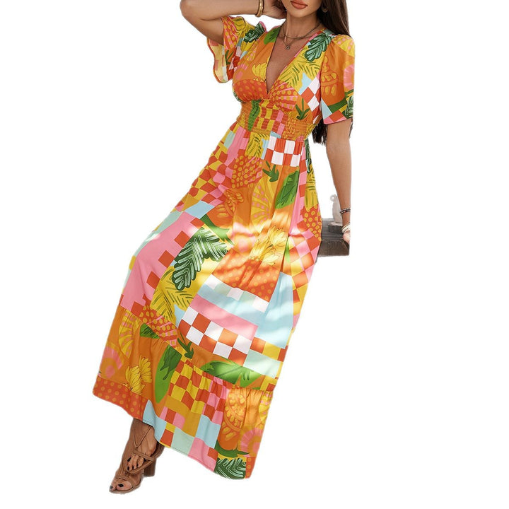 Damen Maxikleid mit raffiniertem V-Ausschnitt und eleganter Raffung Echo Archiv