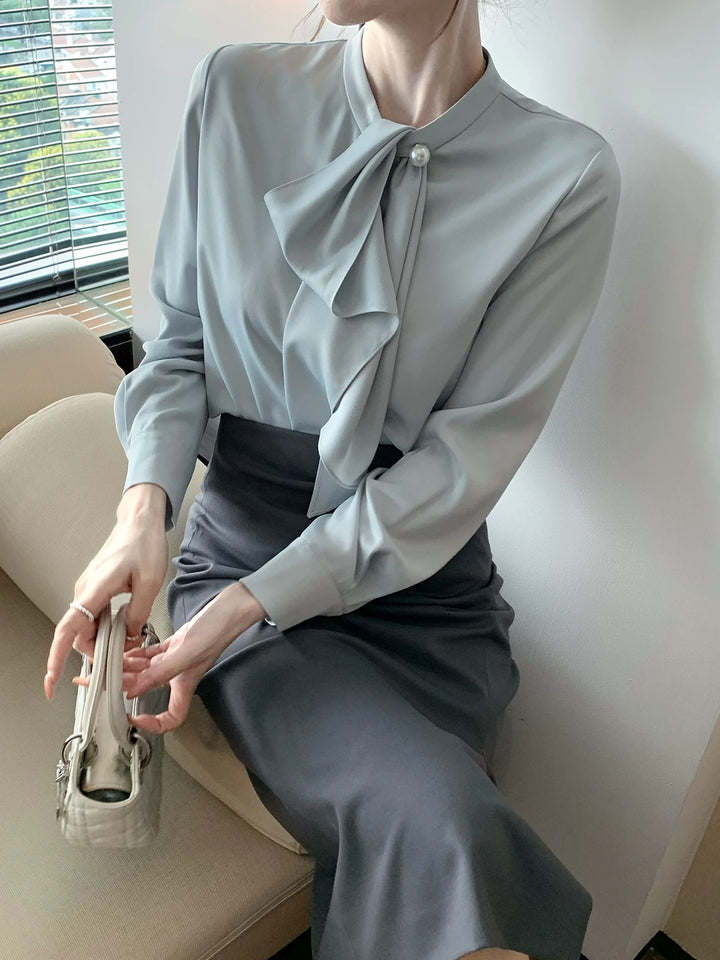 Damen Elegante Bluse mit Schleifendetail Echoarchiv