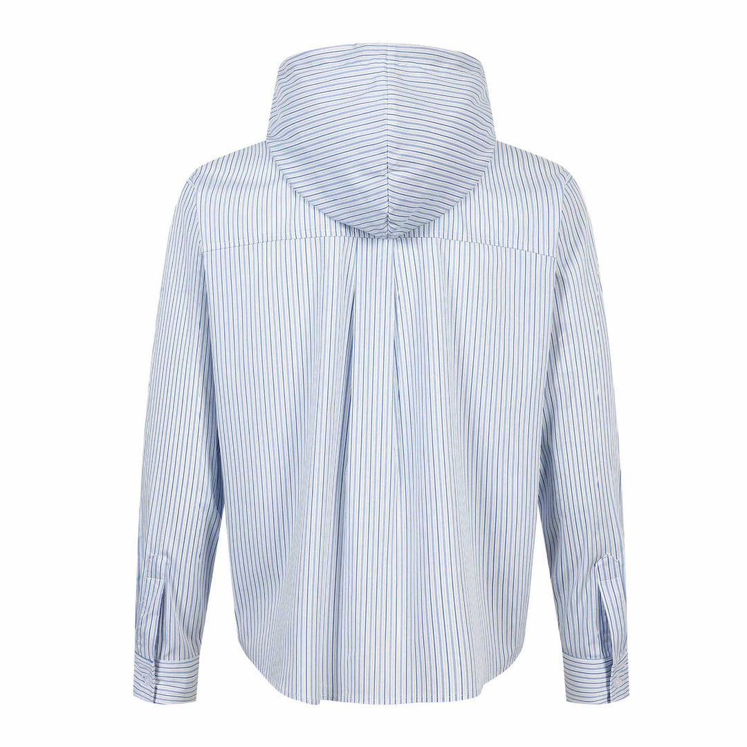 Unisex Gestreiftes Kapuzen‑Hemd im Overshirt‑Stil mit verdeckter Knopfleiste und Logo‑Stick Echoarchiv