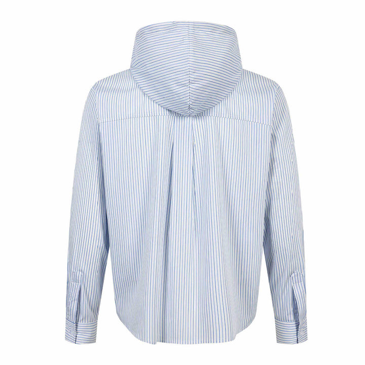 Unisex Gestreiftes Kapuzen‑Hemd im Overshirt‑Stil mit verdeckter Knopfleiste und Logo‑Stick Echoarchiv
