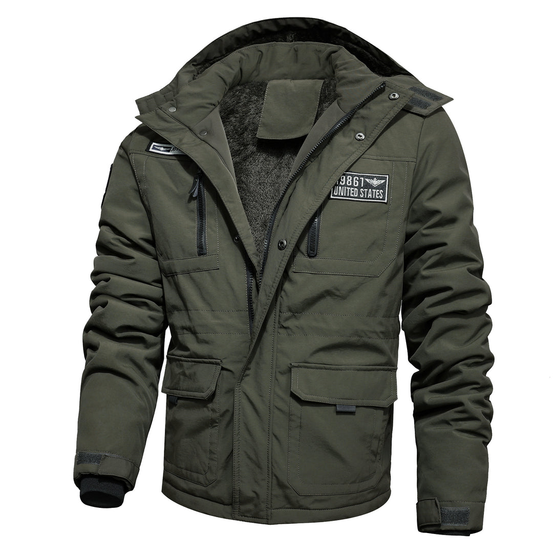 Herren wasserabweisender Utility-Parka mit Teddyfutter, Kapuze und Multifunktionstaschen Echoarchiv