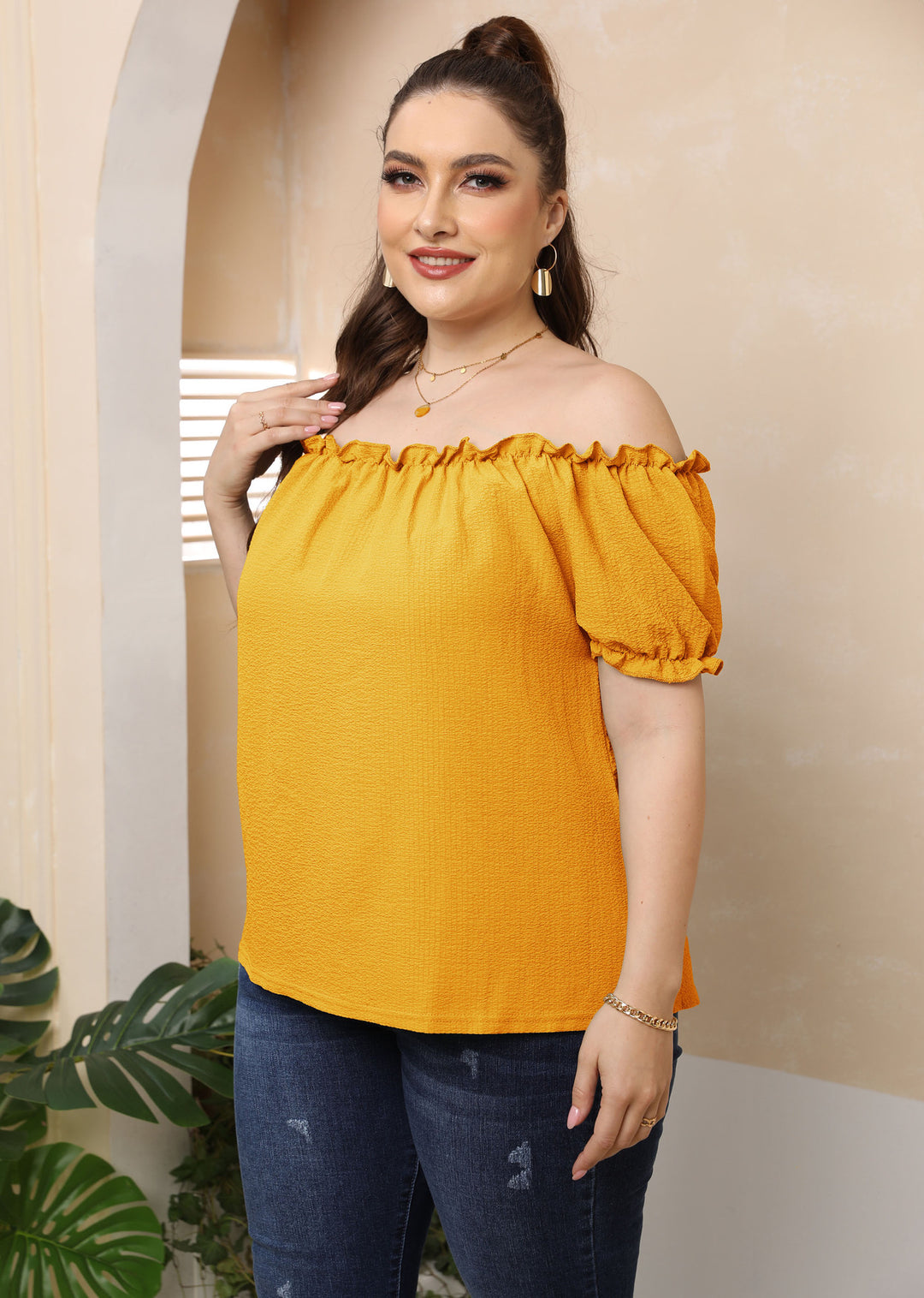Damen Off-Shoulder Oberteil mit Volant Echo Archiv