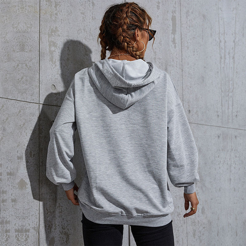 Damen Oversize-Kapuzenpullover mit Vintage-Racer-Print, Kängurutasche und geripptem Saum Echoarchiv