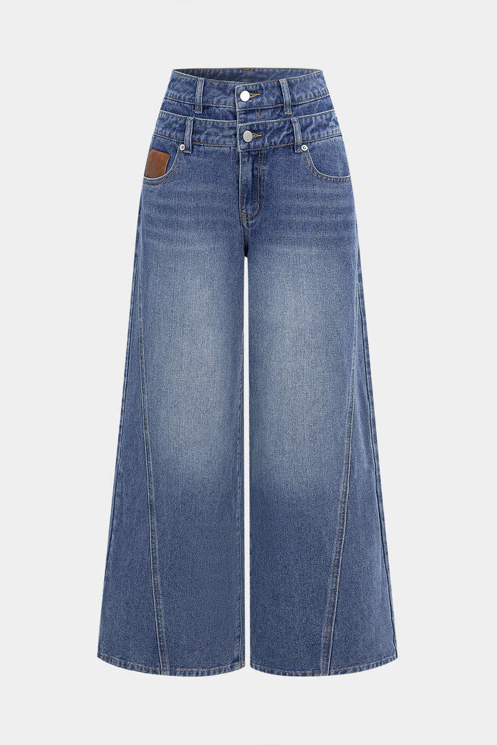 Damen nan hochgeschnittene Doppelbund-Jeansculotte mit weitem Cropped-Bein und sichtbaren Nahtpaneelen Echo Archiv